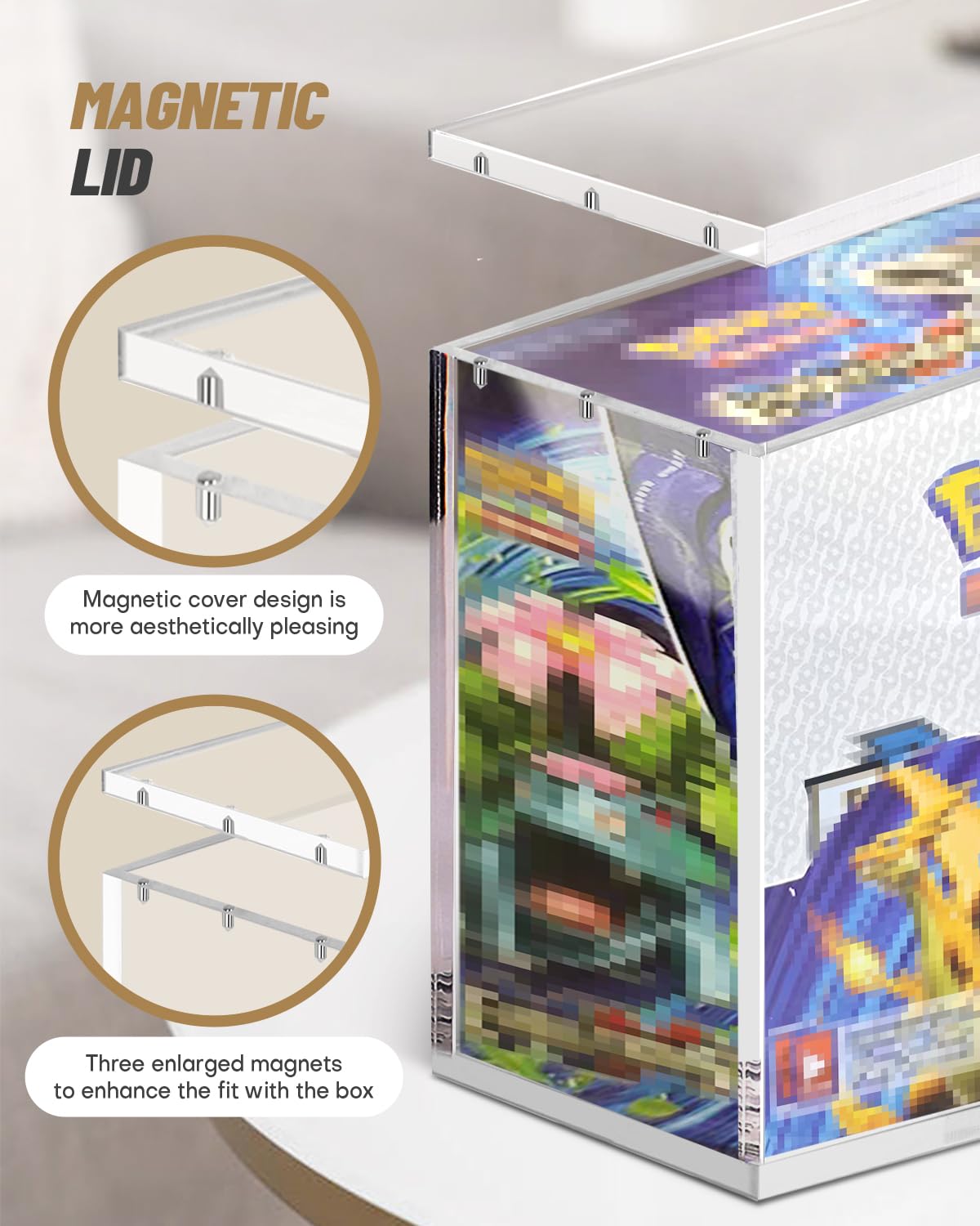 SOWANO display case with magnetic lid for PKMN booster box with easy access