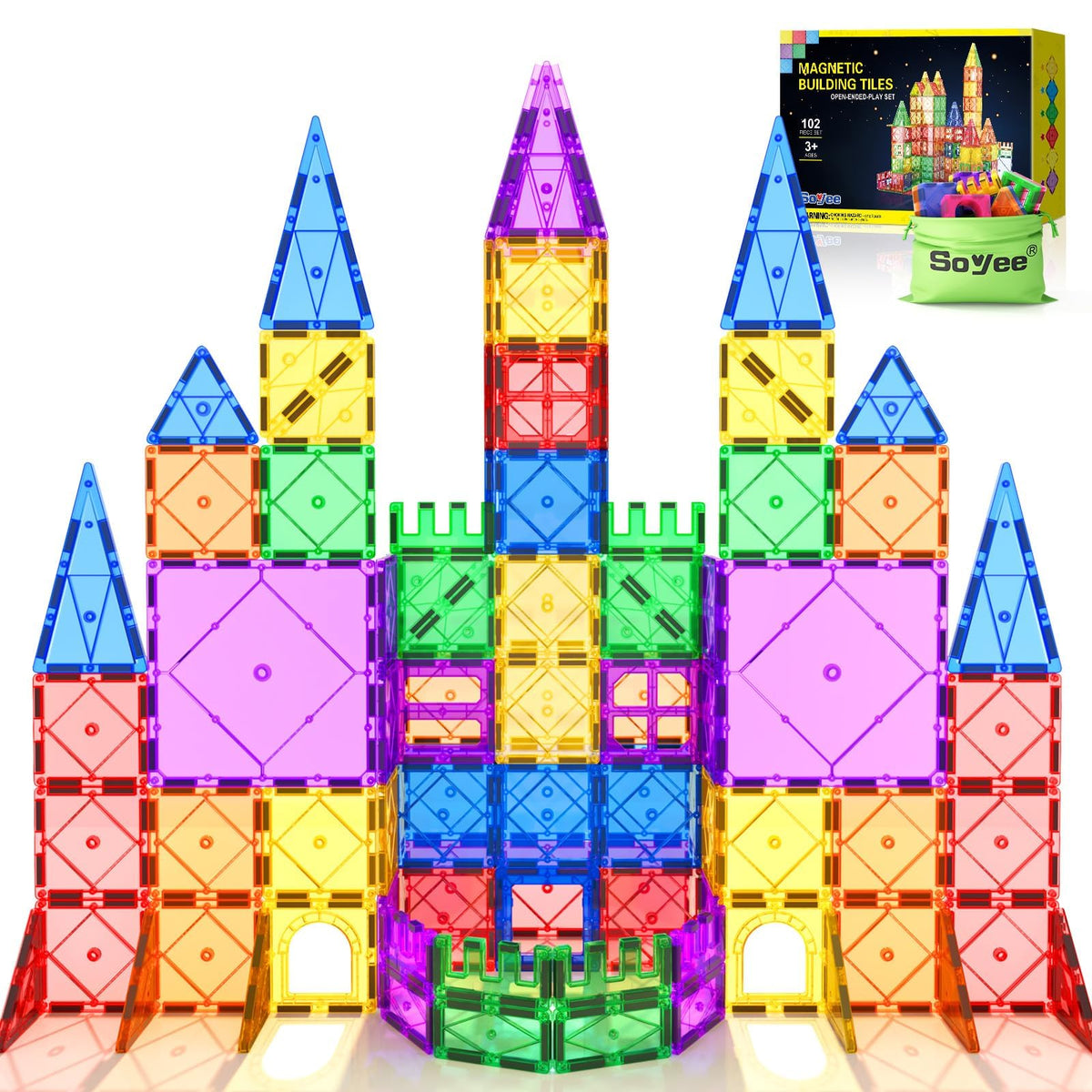 Soyee 102pcs magnetic tiles set for creative building fun
