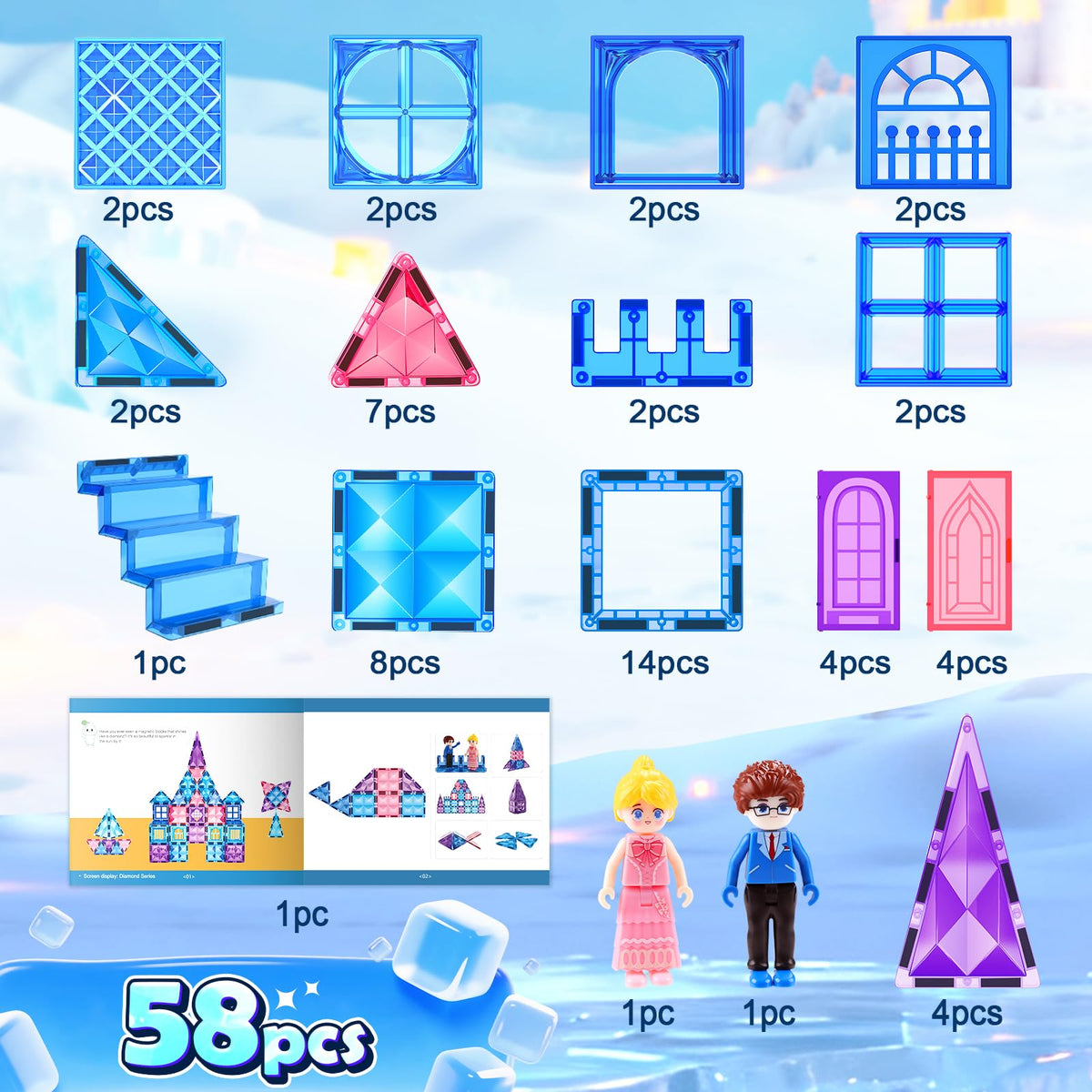 Soyee Diamond magnetic tiles 58 pieces for creative castle building