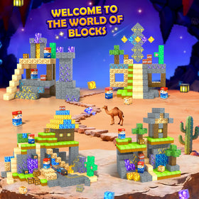 Soyee golden blue ores provide colorful focal points for pretend mining.