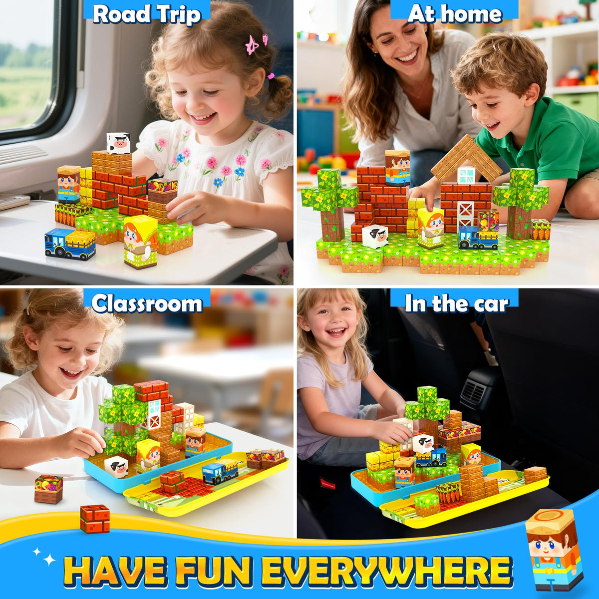 Soyee farm-theme tiles encourage architectural exploration during quiet time.