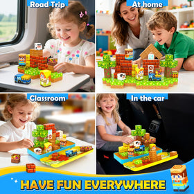 Soyee farm-theme tiles encourage architectural exploration during quiet time.