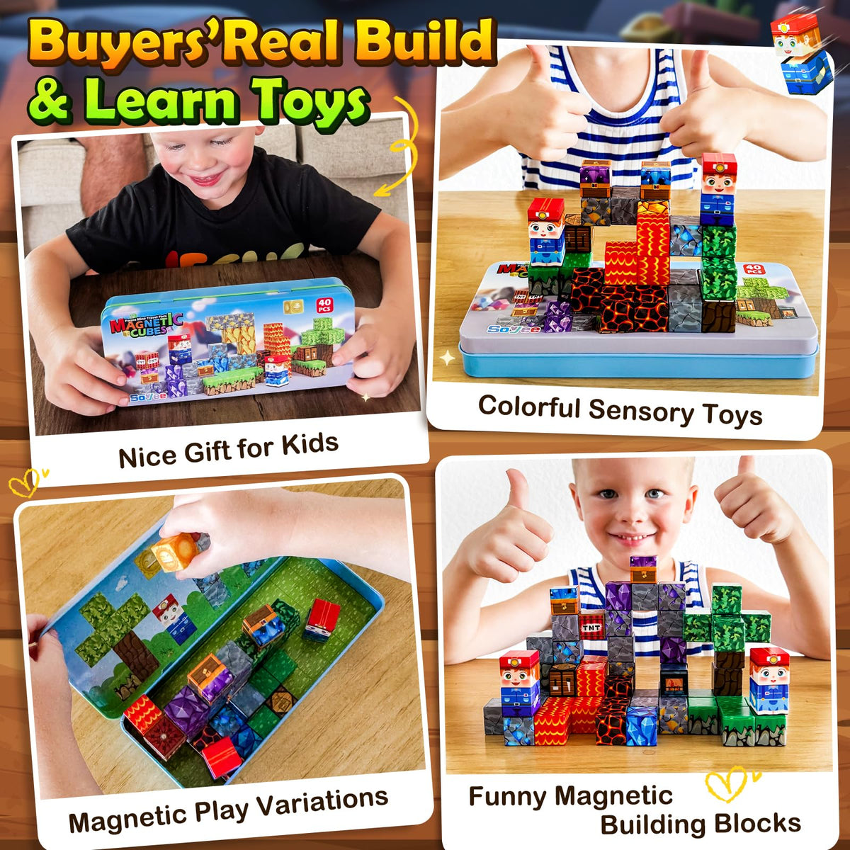 Soyee magnetic blocks travel building ideas display with instruction manual.