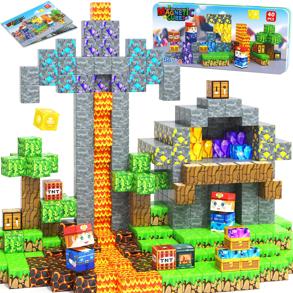 Soyee magnetic blocks travel tin open for on-the-go building fun.