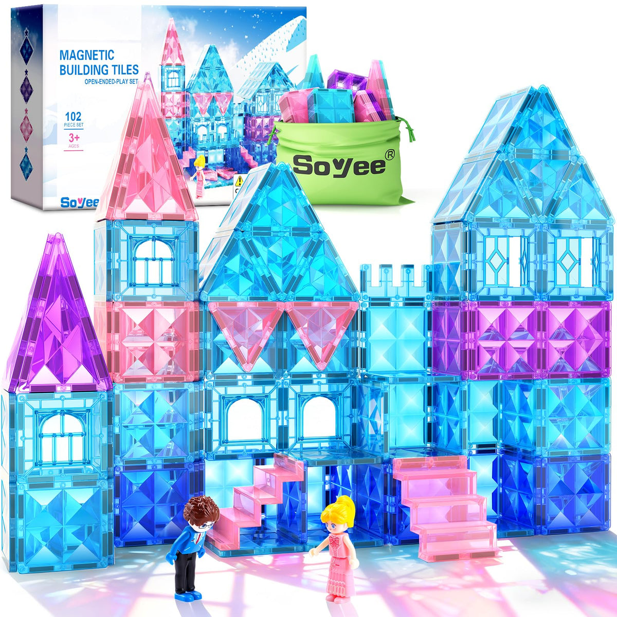 Soyee Magnetic Tiles 102pcs close-up for imaginative building play.