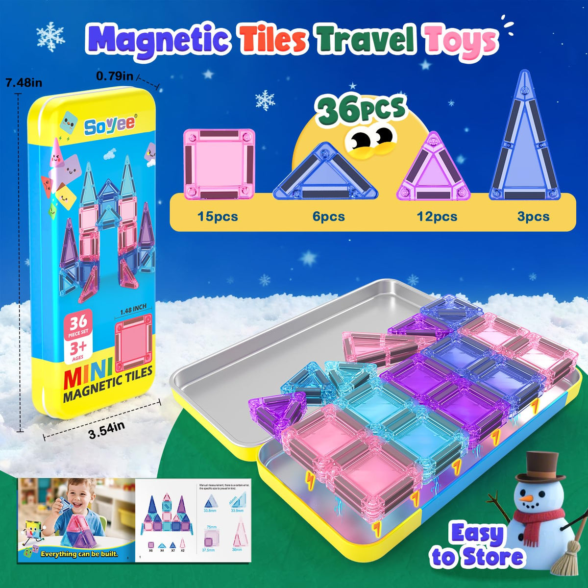 Soyee Magnetic Tiles backpack-travel-ready design fits bags for travel