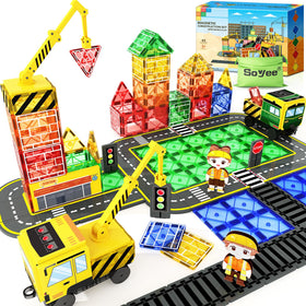 Soyee magnetic tiles with extendable cranes for imaginative construction play and motor skill growth