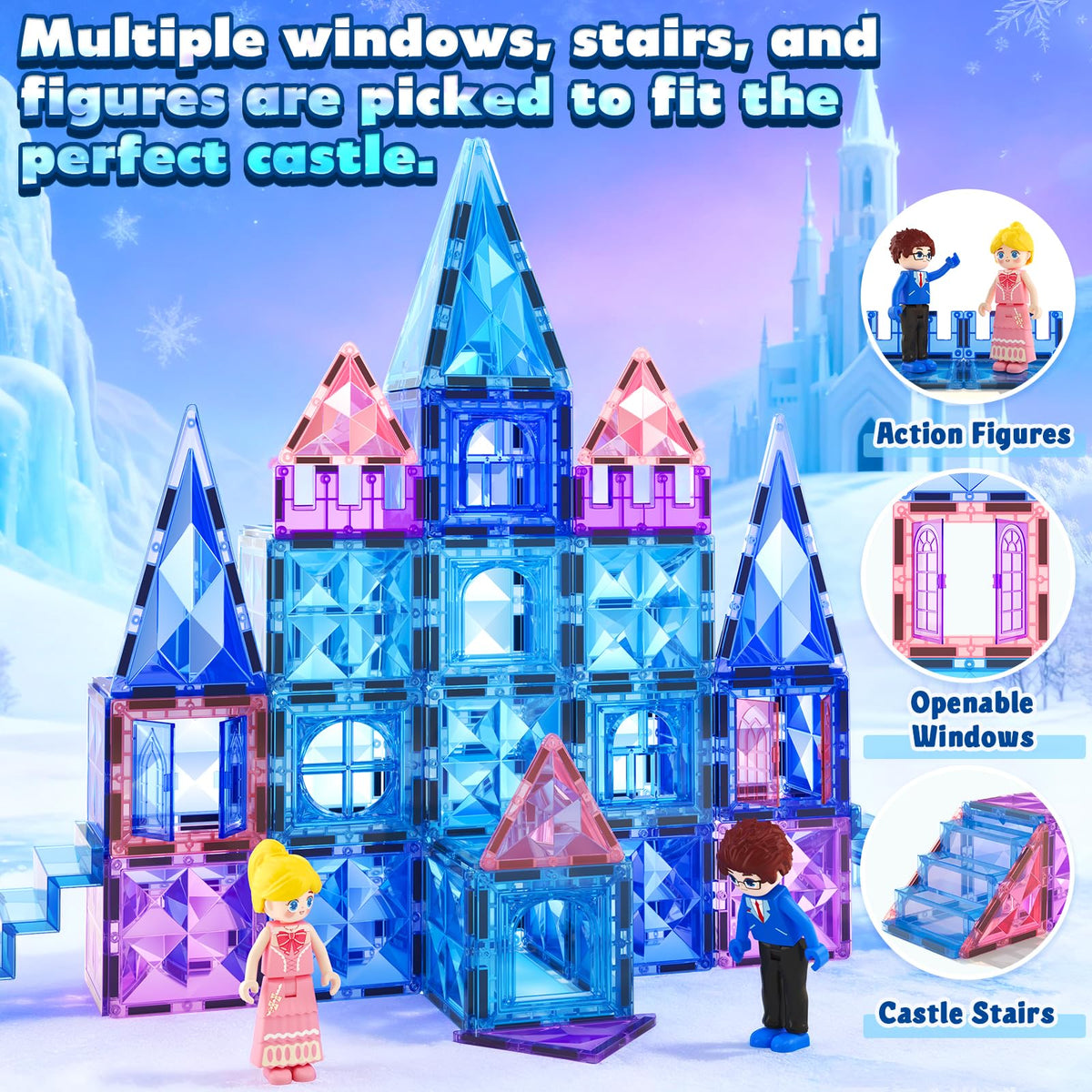 Soyee Magnetic Tiles winter castle build with durable ABS design.