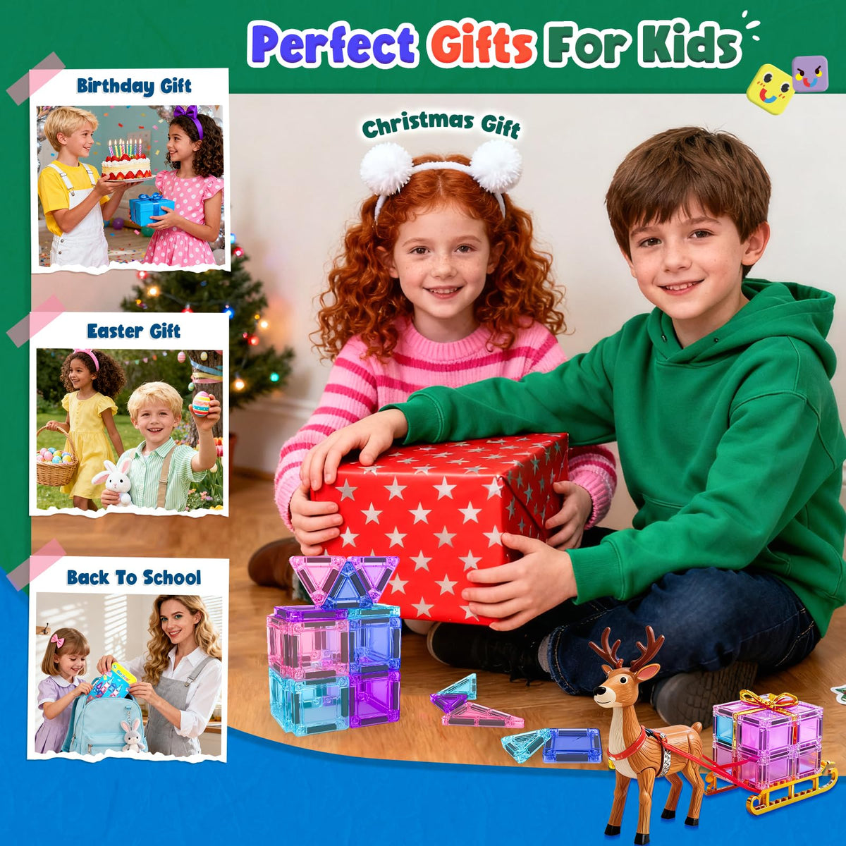 Soyee Magnetic Tiles kids assembly encourages teamwork and sharing