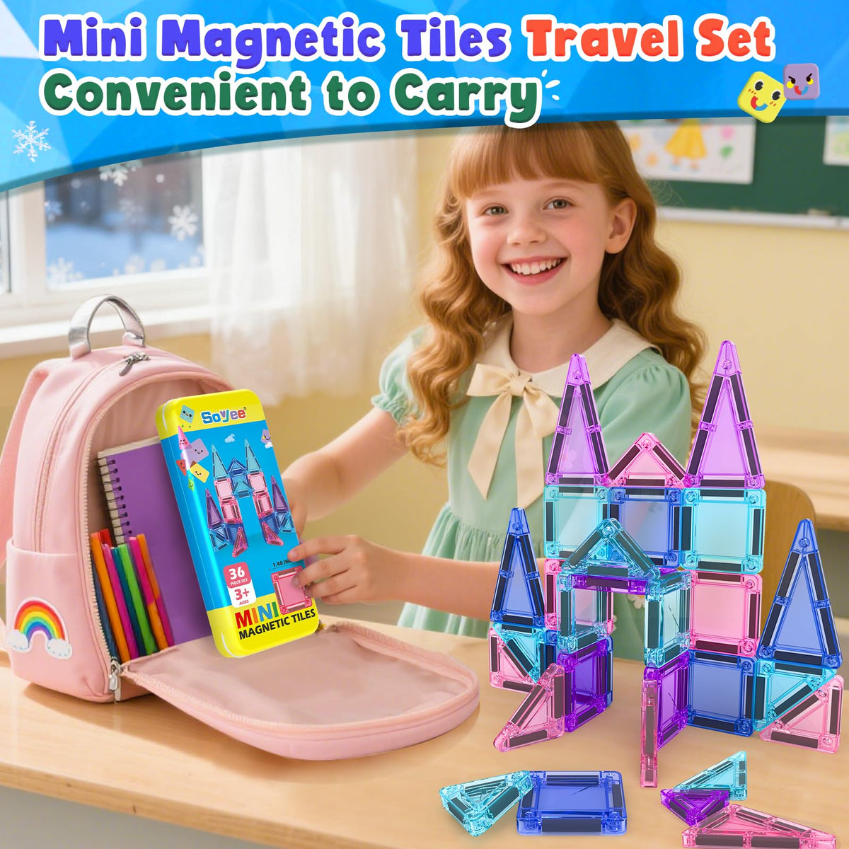 Soyee Magnetic Tiles packaging box keeps pieces organized for gifting