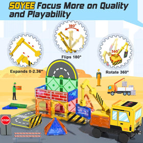 Soyee magnetic tiles road pieces enable realistic construction-site scenarios.
