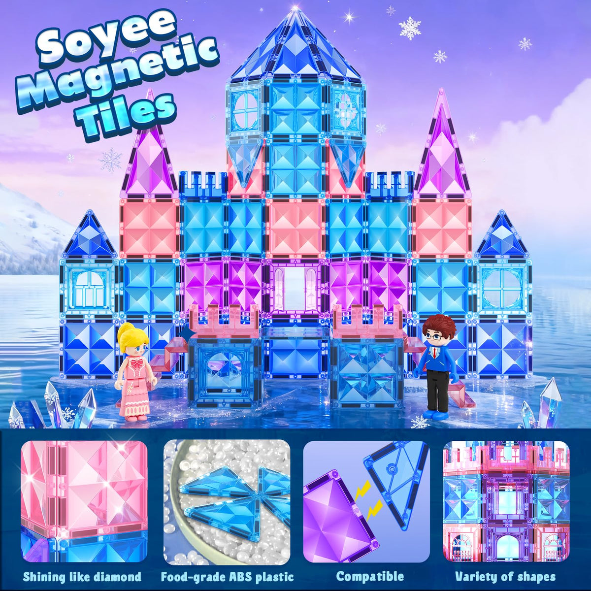 Soyee Magnetic Tiles 2 dolls figures ideal for princess pretend play.