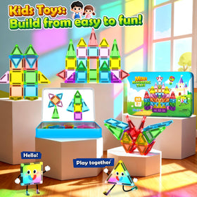 Soyee magnetic tiles showcase smooth edges designed for safe toddler play.