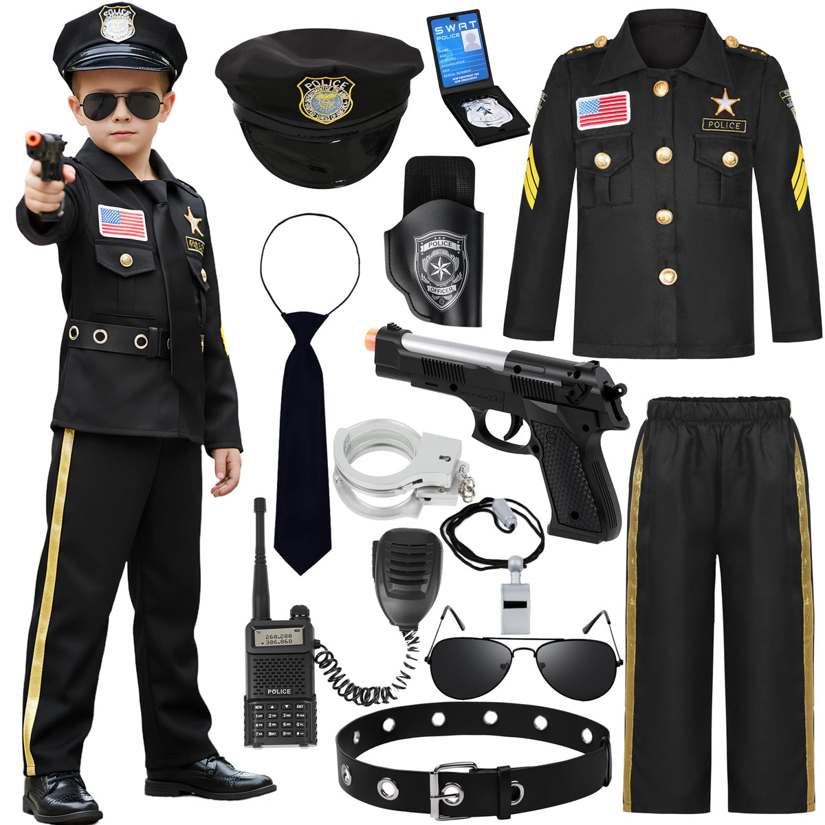 Soyoekbt police officer costume top with patches for authentic roleplay.