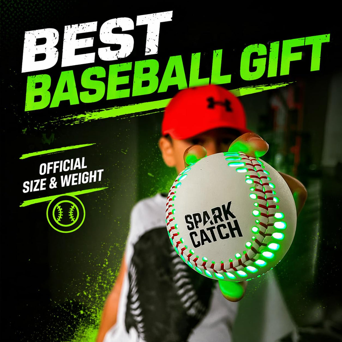 SPARK CATCH official-size baseball with leather stitches for authentic feel