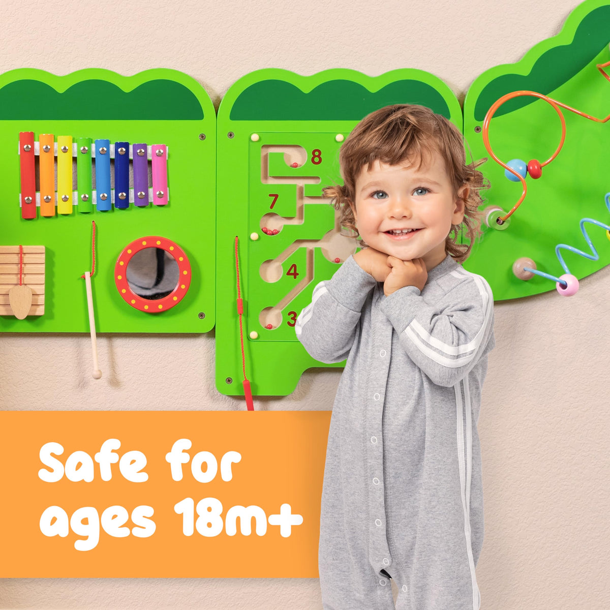 SPARK & WOW crocodile panel wooden percussive instrument enhances tactile feedback.