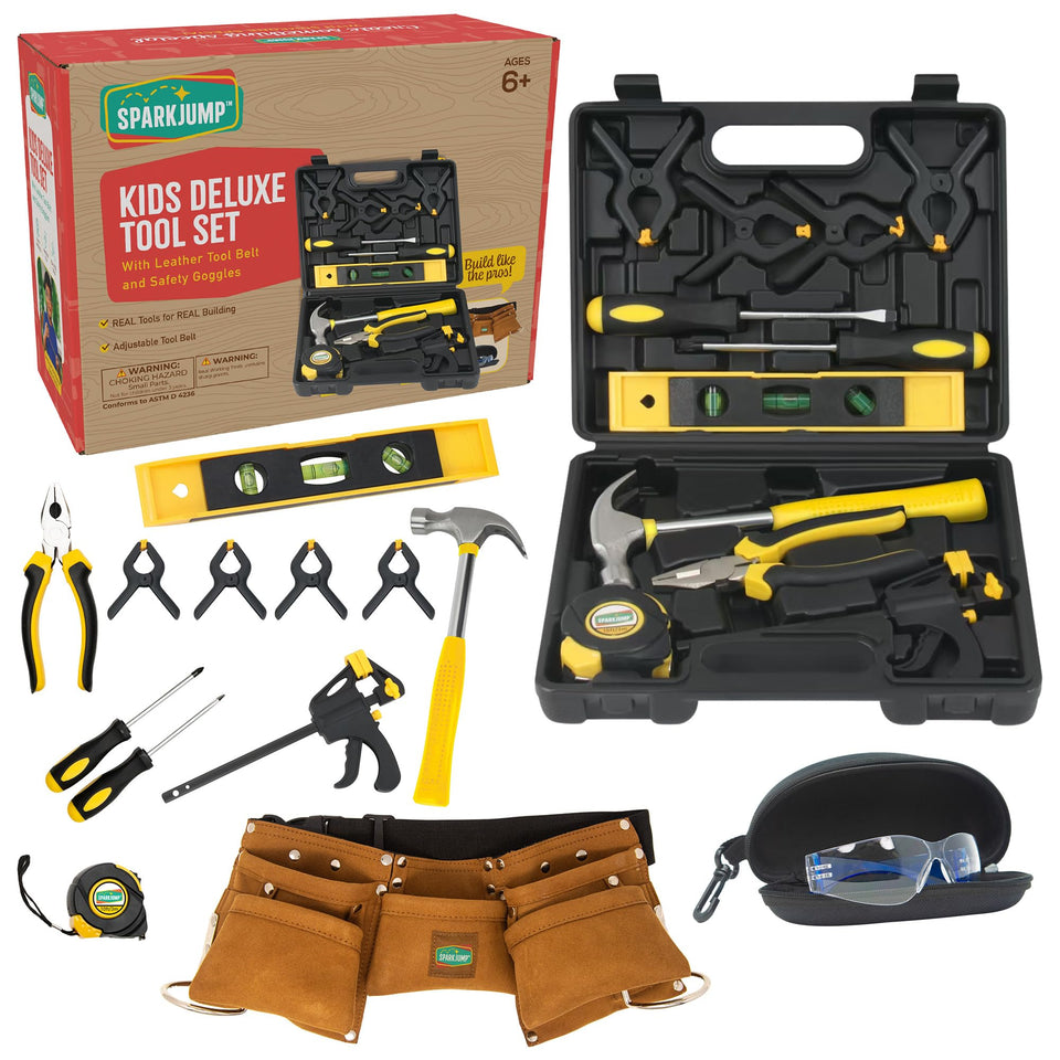 SparkJump Deluxe kids tool set with belt for growing builders