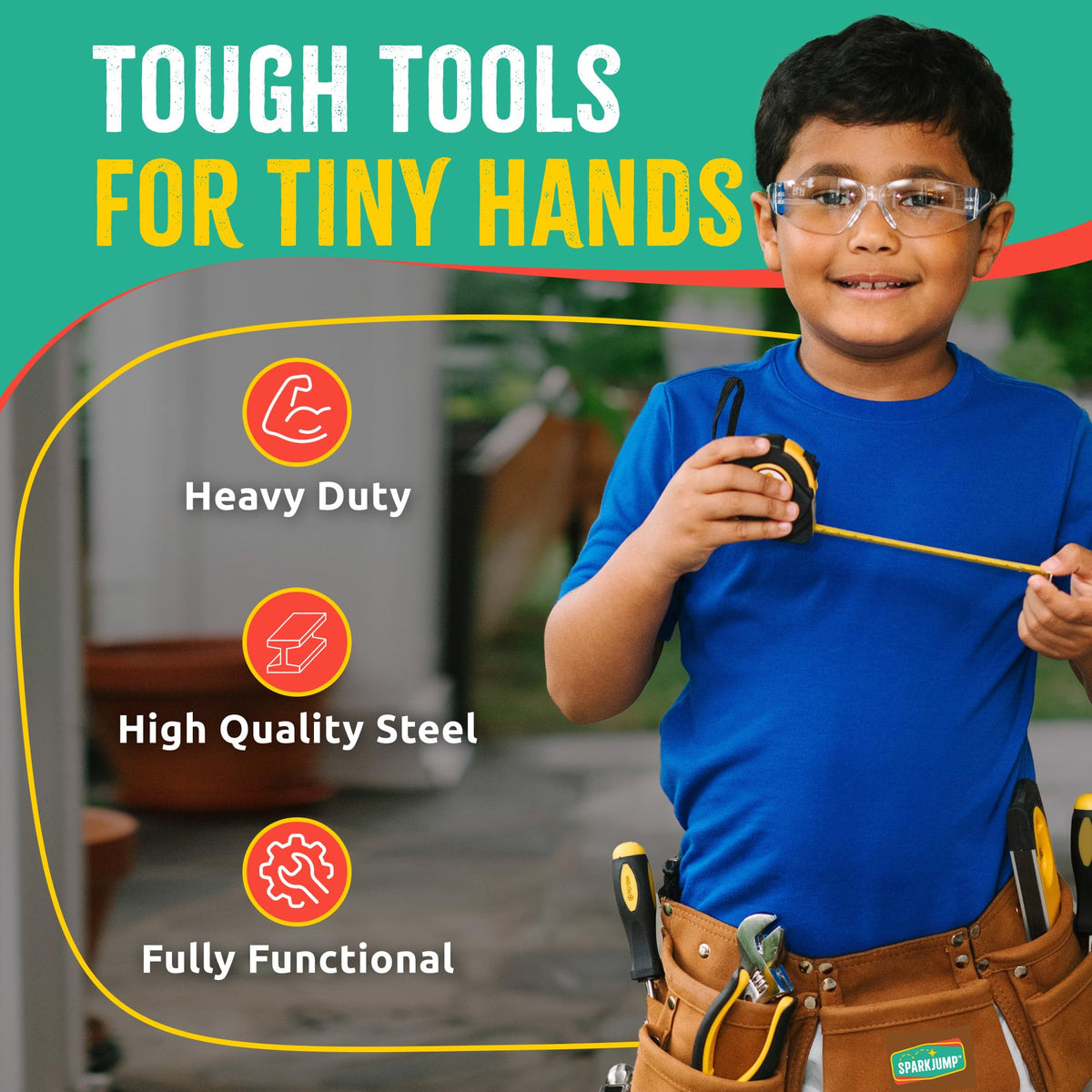 SparkJump Deluxe kids safety glasses protect eyes during DIY play