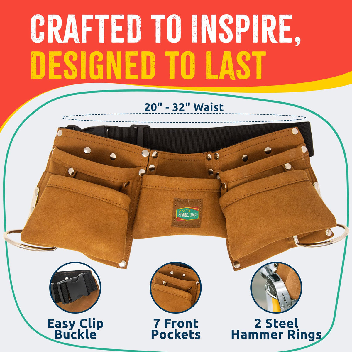 SparkJump tool belt showing adjustable strap for secure waist fit during playtime