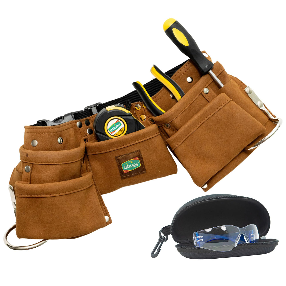 SparkJump Kids Brown Tool Belt front view with adjustable fit for growing children