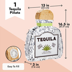 Sparkle and Bash tequila pinata centerpiece sized 16.5 by 13 by 3 inches.