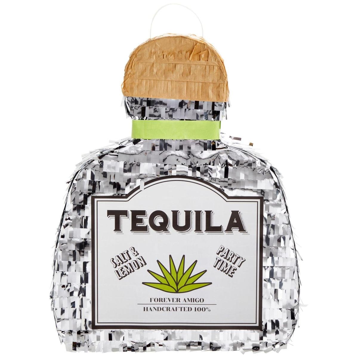 Sparkle and Bash silver foil tequila pinata adds shimmering festive effect.