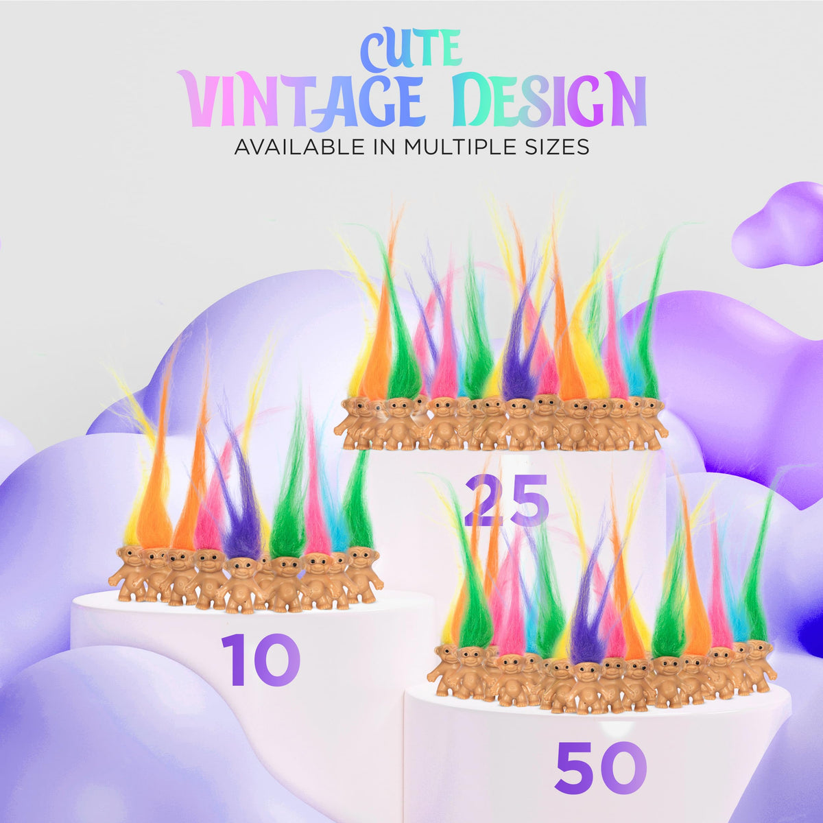 Sparkle Pins Troll dolls with assorted hair colors for crafts