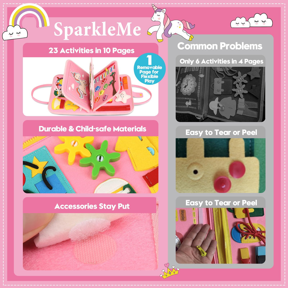 SparkleMe Busy Board with shapes and puzzles for early thinking