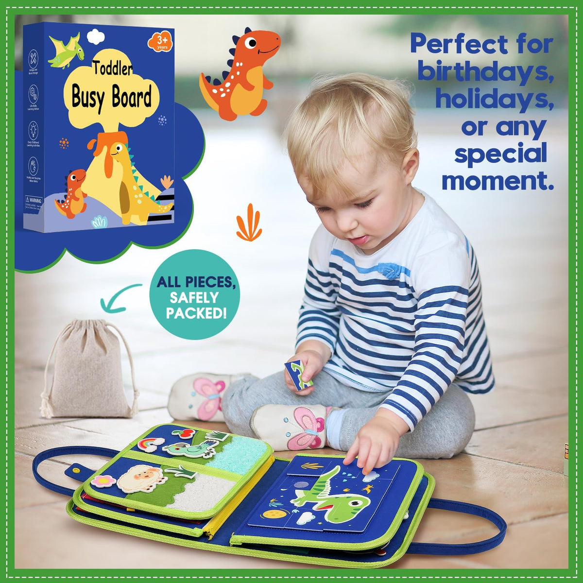 SparkleMe Busy Board buckling and lace tying activities support practical daily skill development