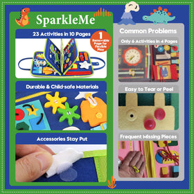 SparkleMe Travel toy featuring zipper practice and early spelling activities on engaging pages