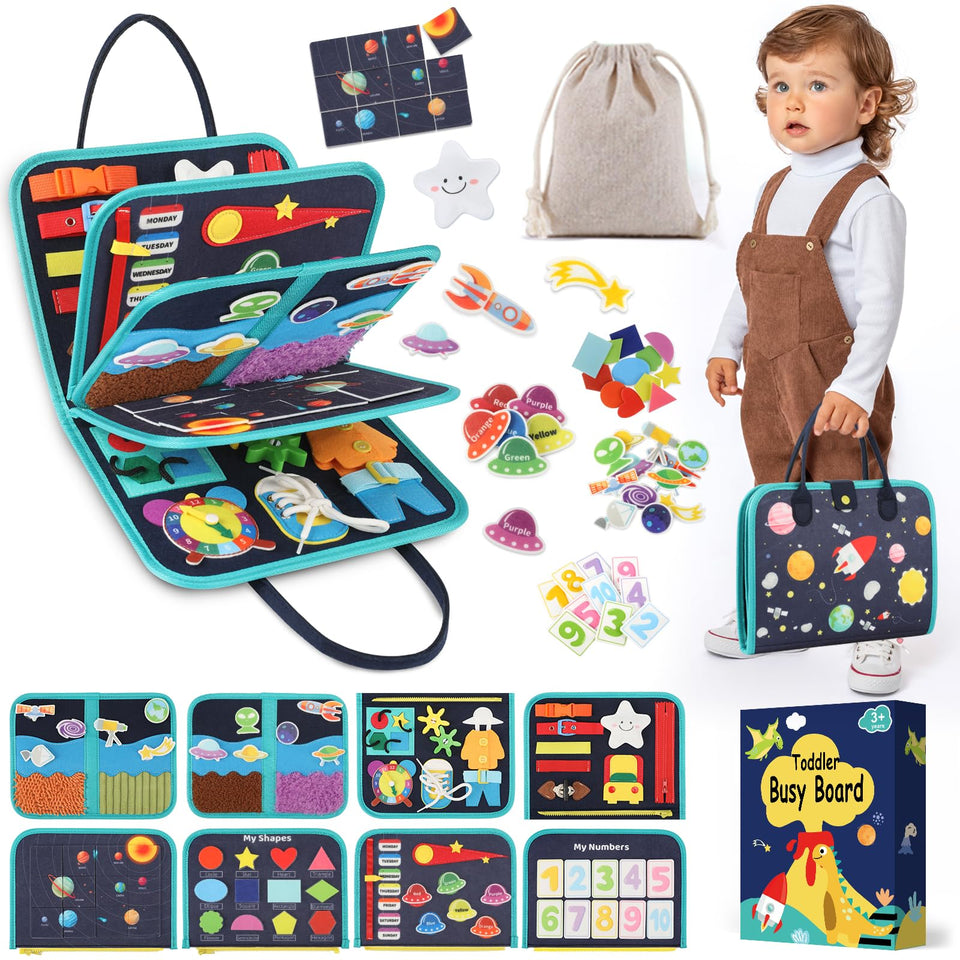 SparkleMe Toddler Sensory Busy Board cover showcases portable learning on the go