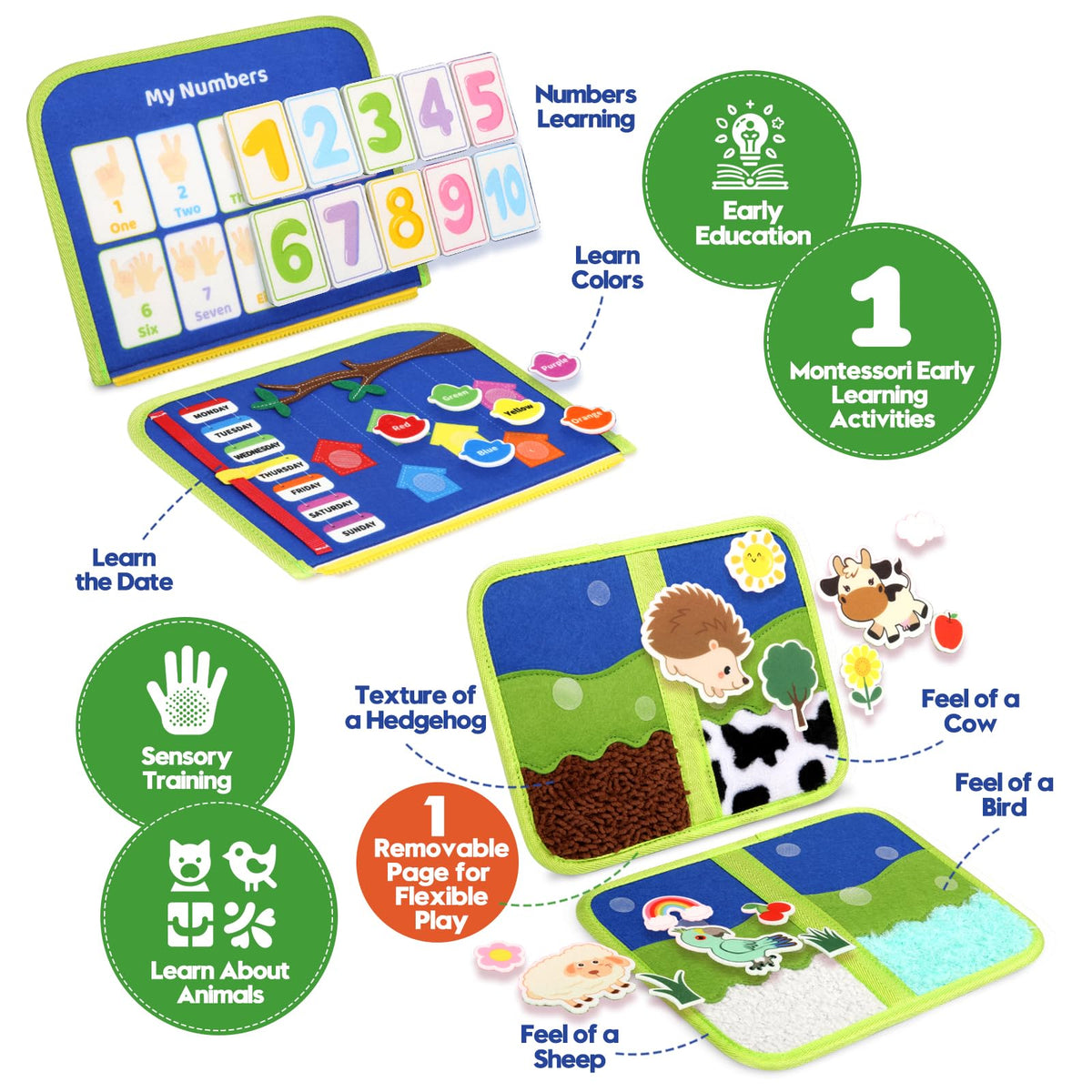 SparkleMe Portable sensory book with safe construction and easy-to-carry handle