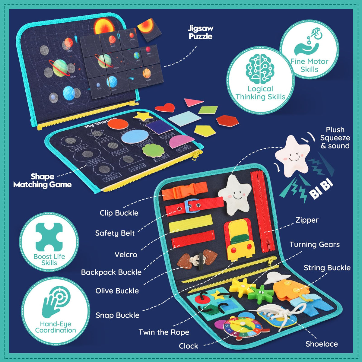 SparkleMe busy board puzzles-shapes boost recognition and problem-solving during learning moments