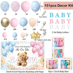 SPARKTUTU pink blue nude balloon arch creates dramatic gender reveal backdrop