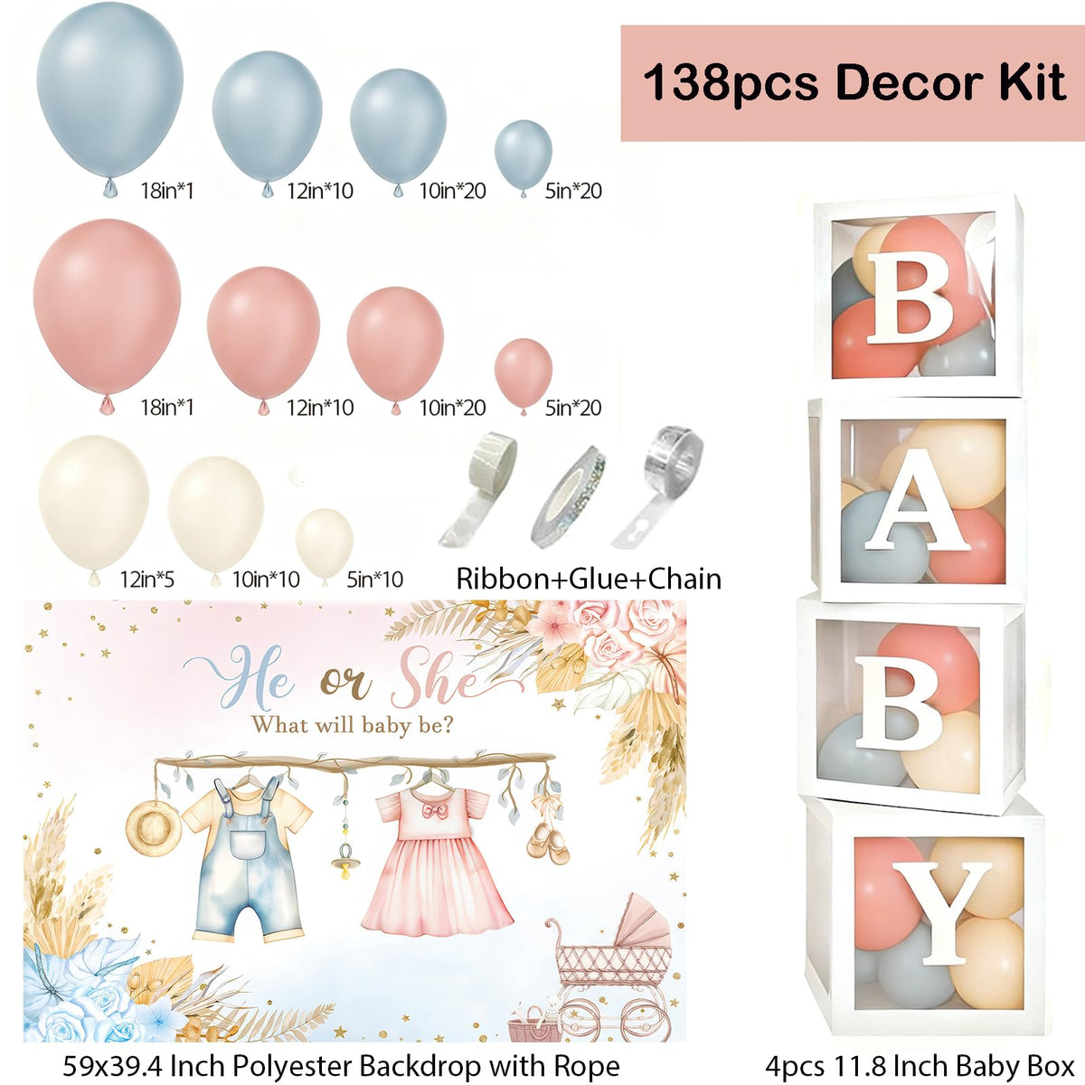 SparkTuTu dusty pink blue balloon arch adds layered, stylish depth.