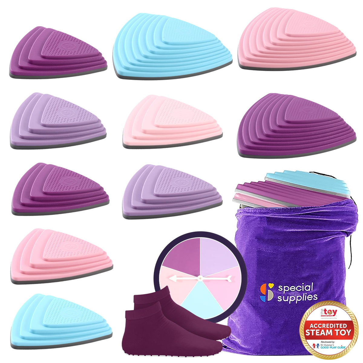 Special Supplies stepping stones arranged for indoor balance practice and active play.