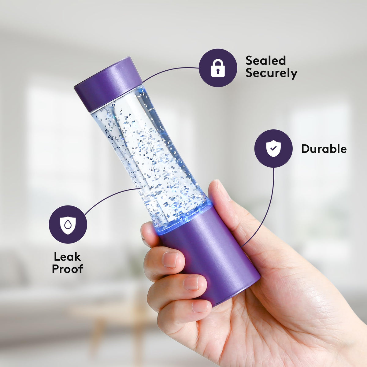 Special Supplies light-up glitter tube purple glow enhances visual exploration and sensory play.