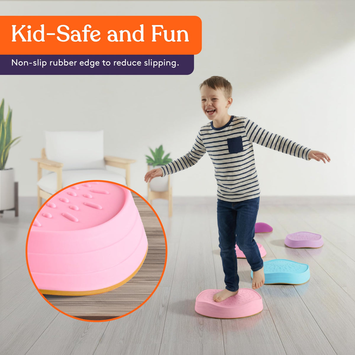 Special Supplies stepping stones with varying heights for challenging balance.