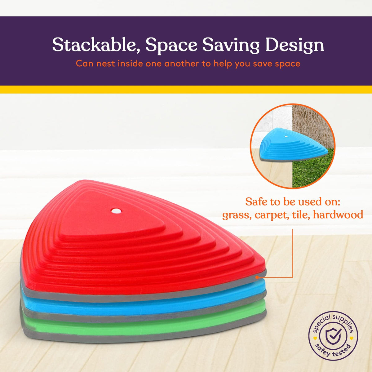 Special Supplies stepping stones with durable rubber bottoms for longevity.