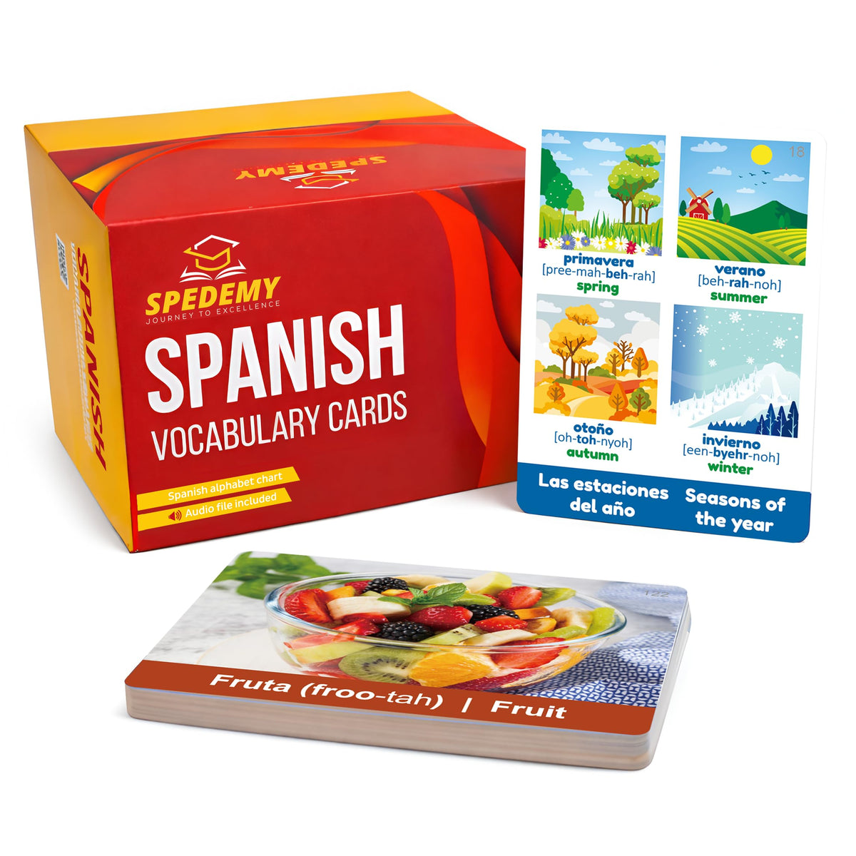 Spedemy Spanish vocabulary cards cover with bright visuals for learning