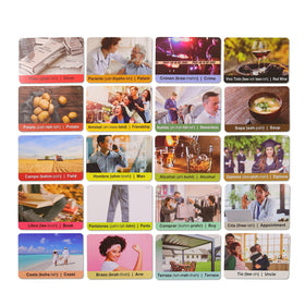 Spedemy cards inside pages show bilingual word pairs for reference