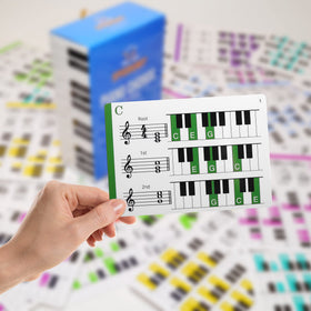 Spedemy twelve color-coded keys to aid rapid chord identification.