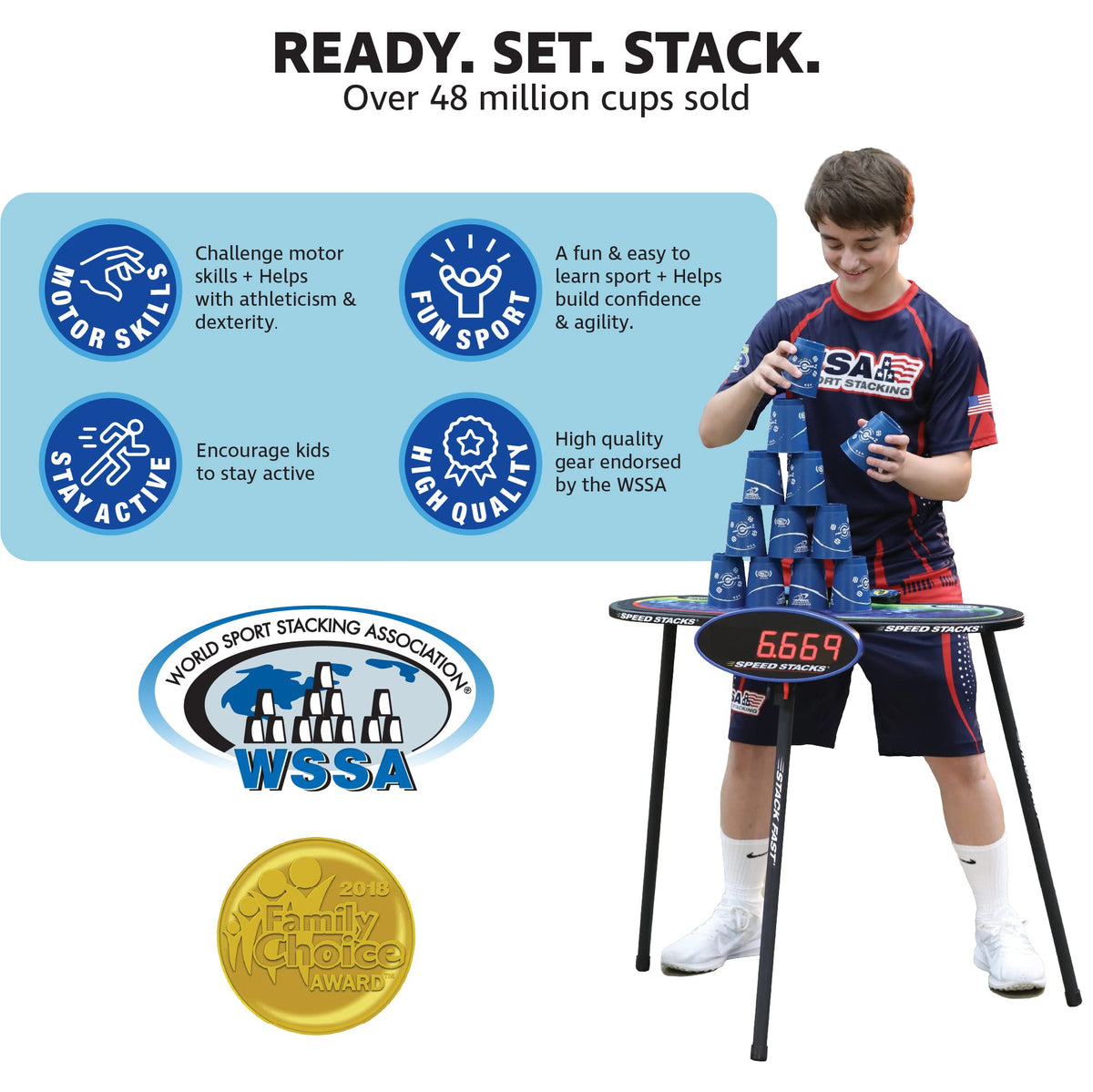 Speed Stacks competition-ready scene shows practice and rhythm for events.