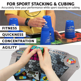 Speed Stacks G5 Timer 4-pad area emphasizes stacking mode for starting accuracy.