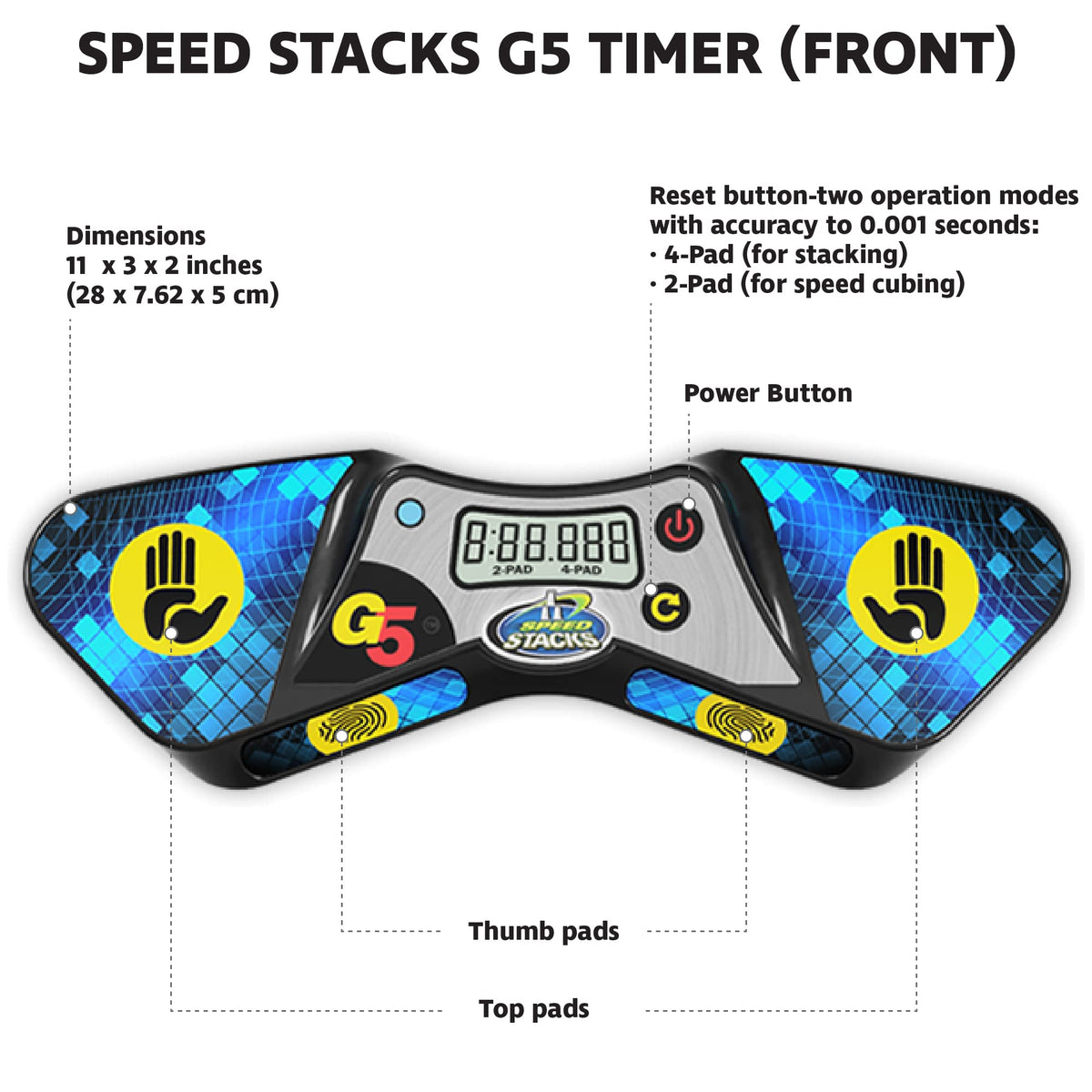 Speed Stacks G5 Timer data port enables external display for coaching feedback.