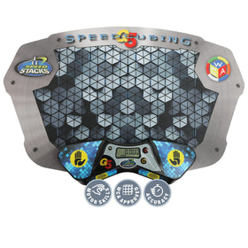 Speed Stacks G5 timer on cubing mat for precise competition timing.