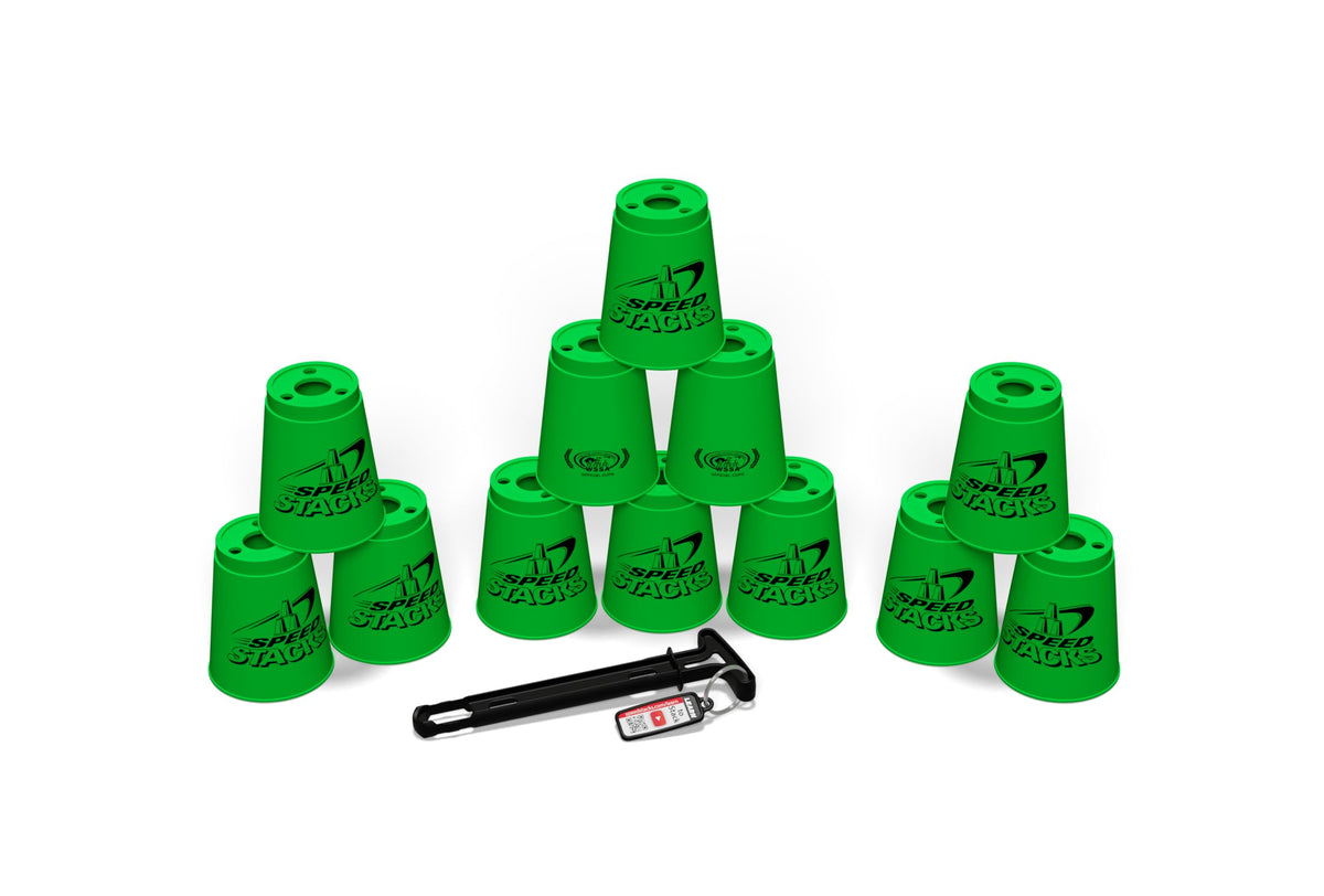 Speed Stacks holding stem shown for safe transport and quick setups.