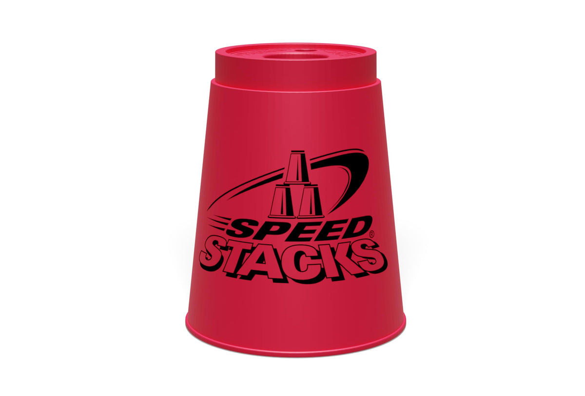 Speed Stacks low-friction material highlights fast, friction-minimized stacking.