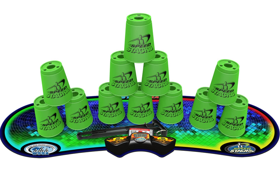 Speed Stacks neon green 12-cup kit designed for fast, precise stacking