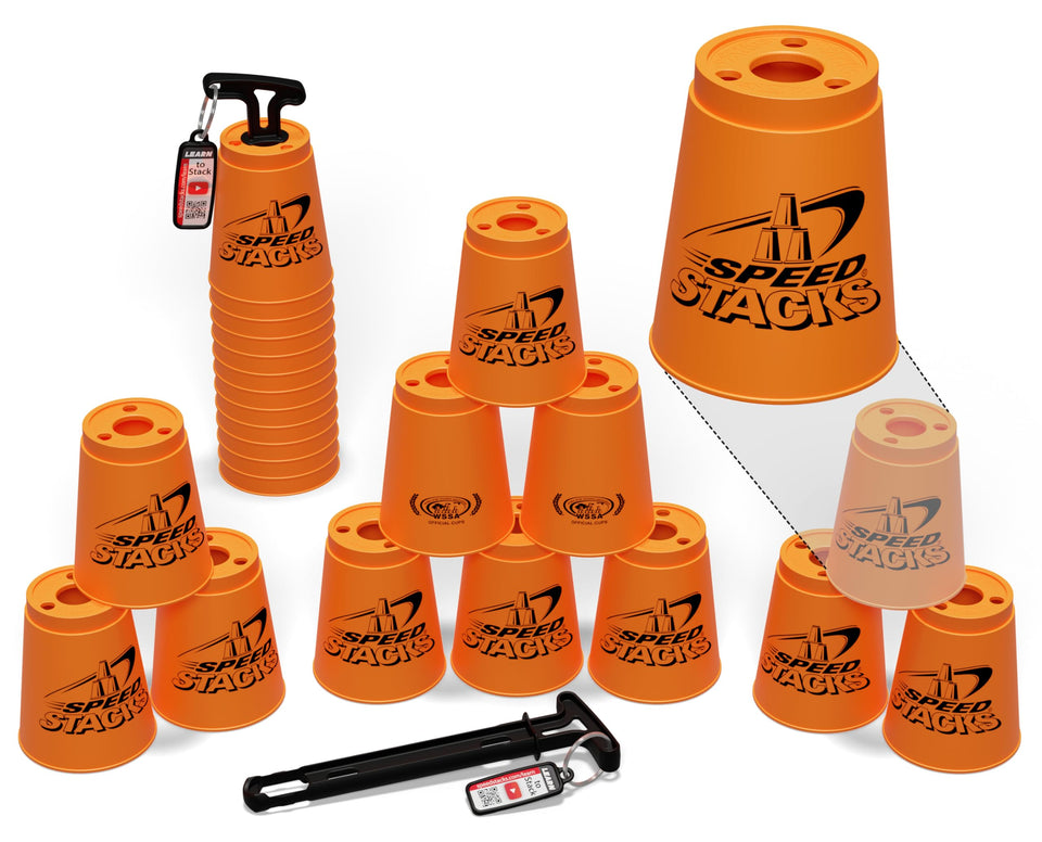 Speed Stacks orange 12-cup set ready for fast stacking and focus.